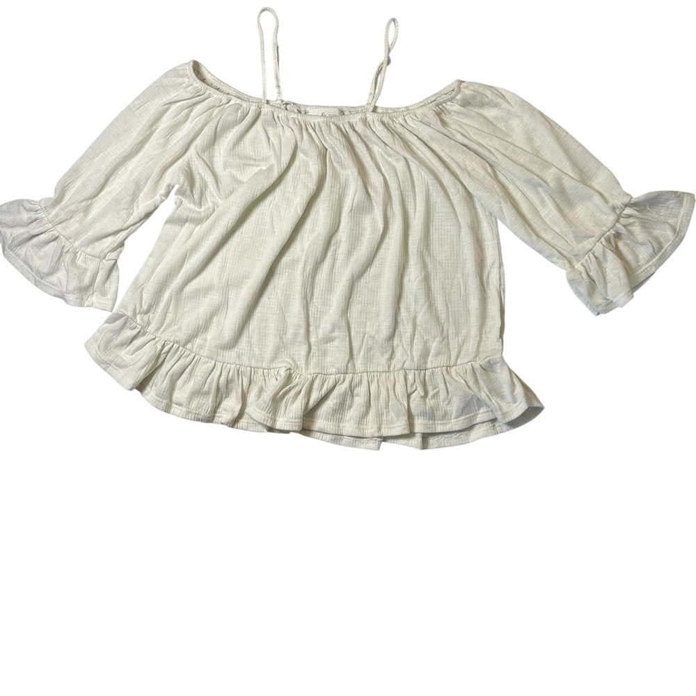 Thyme & Honey Cream Cold Shoulder Ruffle Bell Sleeve Top Large‎ Boho Cottagecore